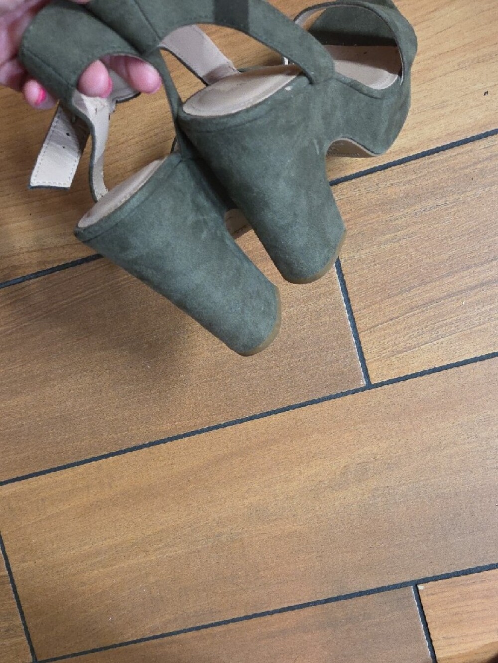 Madden Girl Olive Green Suede Ankle Strap Heels - Picture 3 of 7